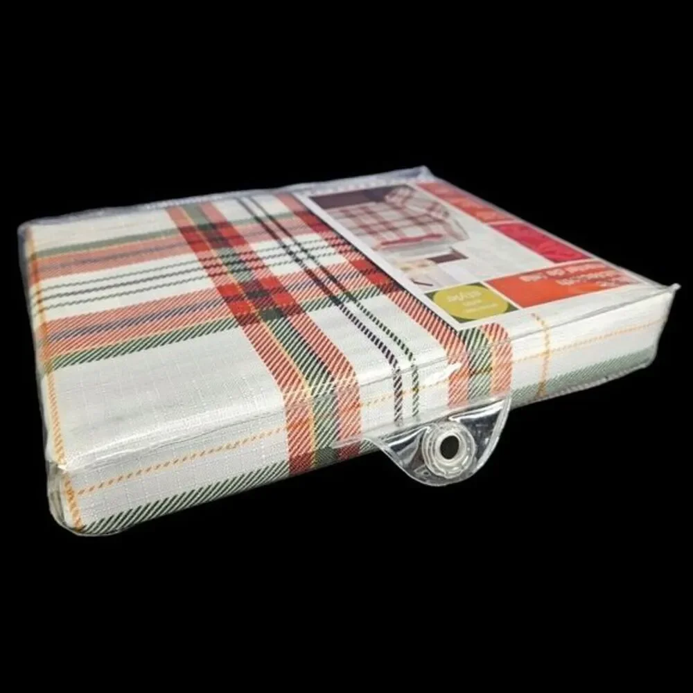 Autumn Plaid Tablecloth Burnt Orange Green Fall Wrinkle‎ Resistant 60 x 84 New